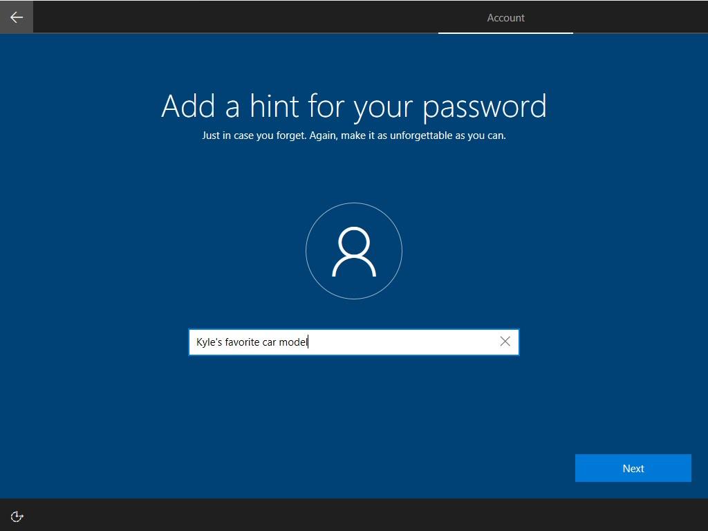 Create a hint for your password