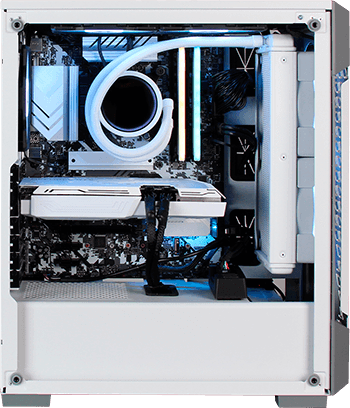 White gaming PC side view