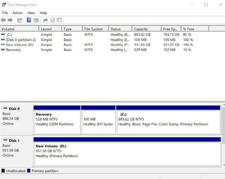 Disk Management Tools with new volume